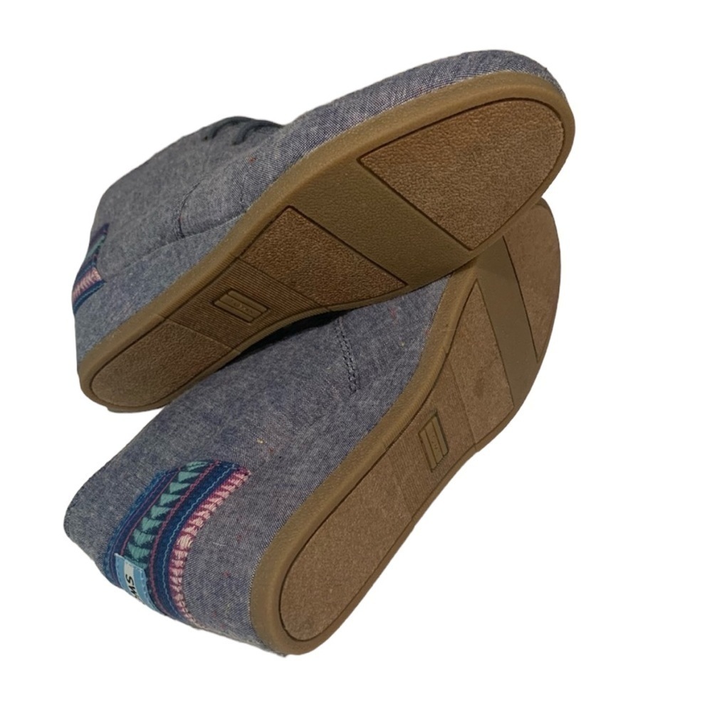 TOMS Cotton Linen Boho Wedge Booties in Blue/Gray Size 5.5